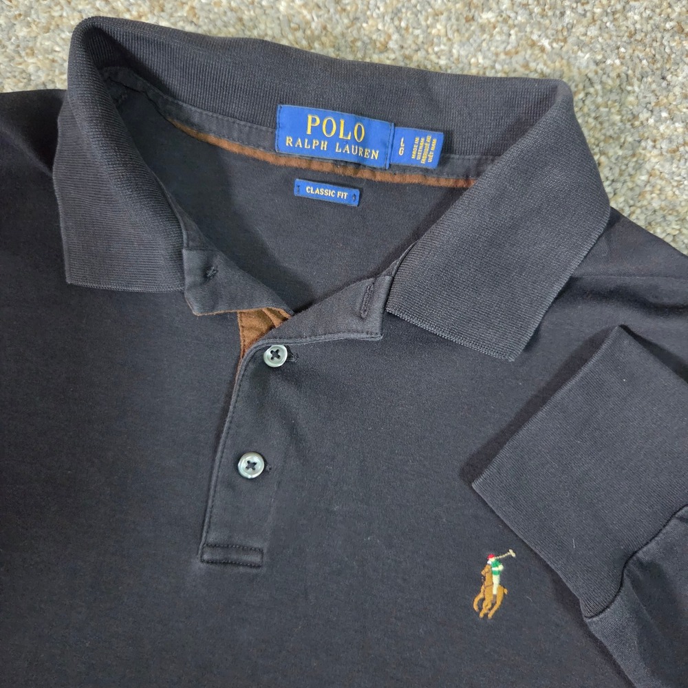 Polo Ralph Lauren Mens Classic Fit Long Sleeve Polo Shirt Black Large L
